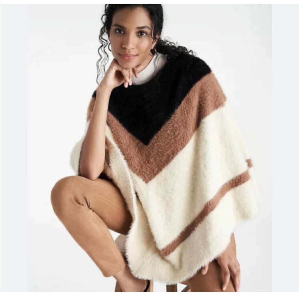 ANN TAYLOR Cozy Colorblock Poncho Sz XS/S $149 NWT
